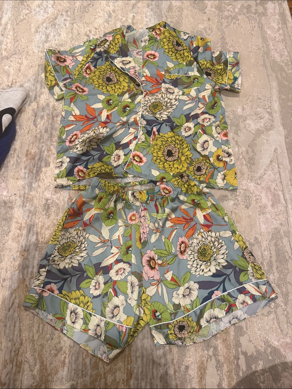 Floral Short Pajama Set in Light Blue